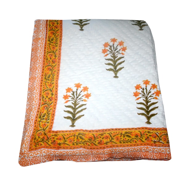 Nouveau belle couette orange à imprimé floral Jaipur Razai couette légère et douce couvre-lit en coton literie couette couverture