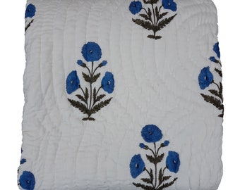Hand Block Print Cotton Quilt: Reversible Jaipuri Razai Bedspread