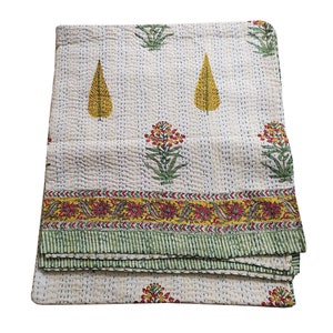 Indian kantha Quilt Block Print King /Queen/Twin Handmade Kantha Bed Cover