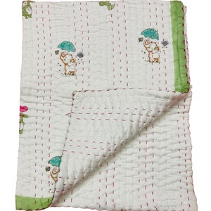 Kantha Baby quilt,Baby shower Quilt, Handmade Quilt ,Gender Neutral Baby Quuilt
