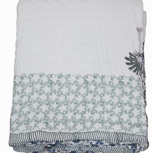 Handmade Floral Quilt,Jaipuri Razai Palm Tree Hand Block Print Quilt, Cotton Quilt, Winter Quilt Bedspread Quilted King Size 90"x108"