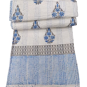 New Kantha Handmade Block Print Kantha Quilt Hand Stitched Bedding Throw Kantha Quilt Home Decor