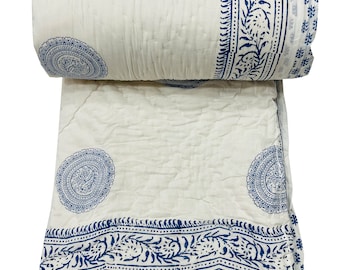 Reversible Hand Block Print Cotton Quilt - Lightweight Indian Razai