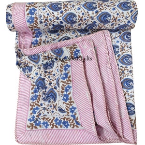 New Beauitiful Dohar Hand Block Print AC Dohar Bedspread Floral Print Handmade Dohar Throw Home Decor Dohar