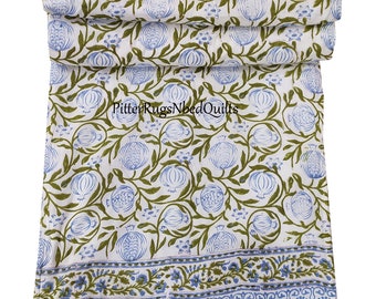 Hand Block Print Cotton Dohar Quilt - Reversible Indian Bedspread