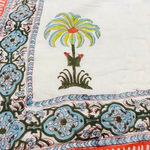 Indian Jaipuri BLOCK Print Quilt Printed Reversible Razai Cotton Handmade Floral Quilt, Jaipuri razai