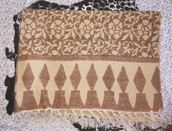 Turkish Kilim Oriental Area Rug Floor Carpet Kelim Block Print Yoga Mat Art