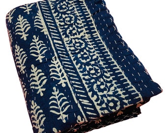 Kantha Indigo Blue Quilt Indian kantha Bedspread Bedding Bedcover