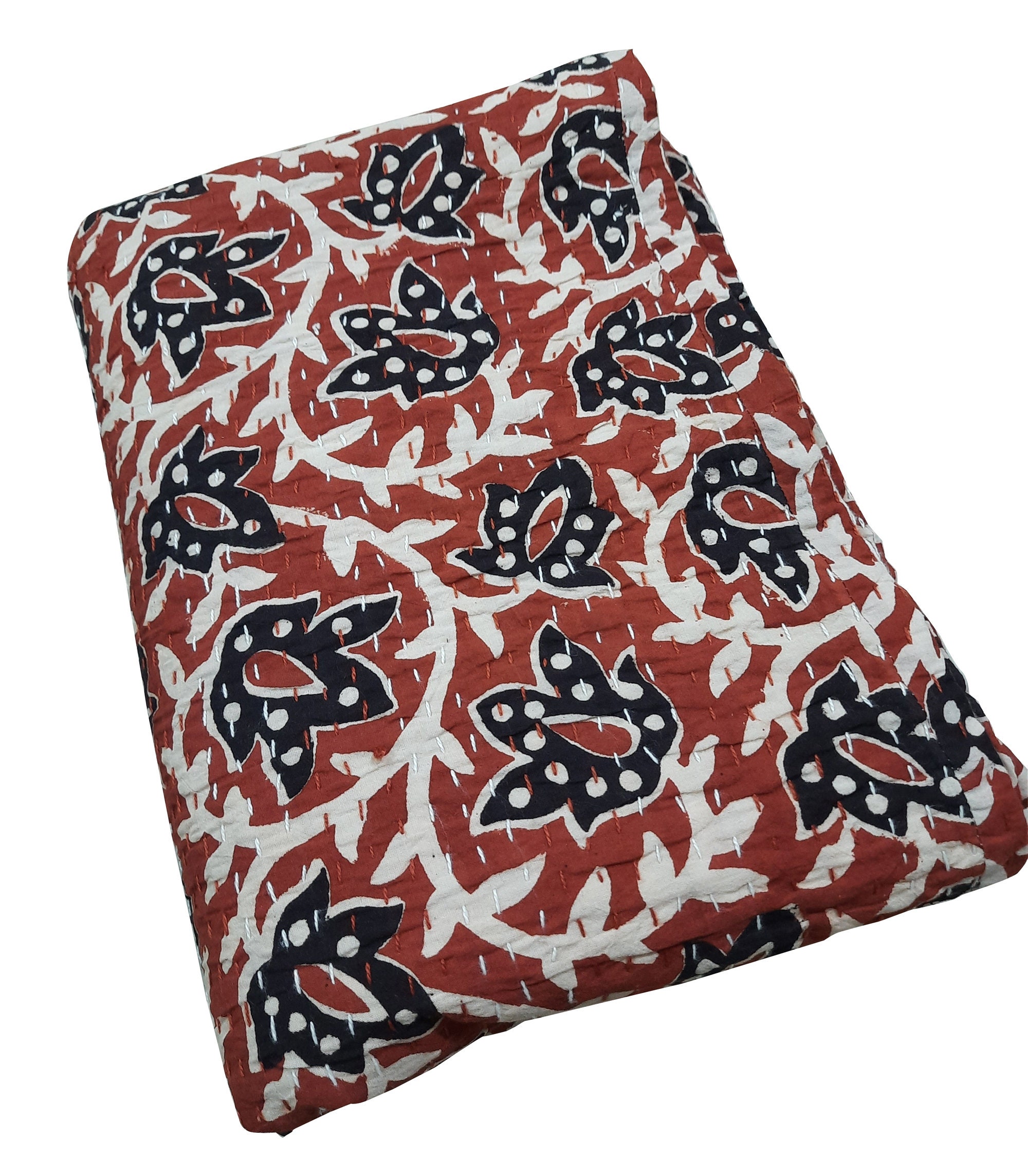 Indian Kantha Quilt Block Printed Kantha Blanket Cotton Kantha Etsy