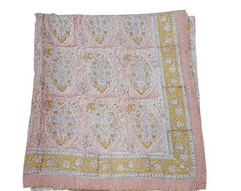 New Hand block print quilt orange  Indian Hand made kantha quilt king queen size blanket kanthaha quilt cotton hand made kantha quilt block