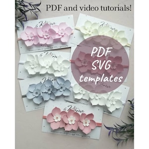 Baby floral headband SVG, PDF, PNG templates Felt flower pdf & video tutorial Hair headband bows svg Newborn headband svg pattern image 1