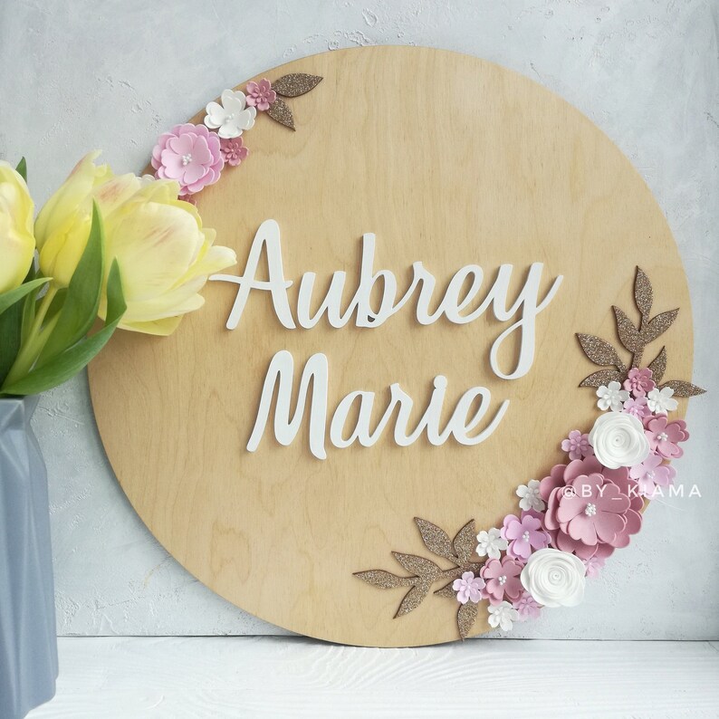 Round Nursery Sign Wooden Name Sign Nursery Name Sign Girl Baby Name