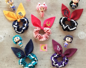 Set 5 Coleteros Outer Senshis Anime ver Inspiración Manga Chica mágica eterno urano neptuno saturno plutón scrunchie