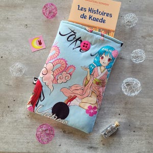 Custodia per libri trapuntata Blu manga girl Buste per libri formato A5 tasca fatta a mano idea regalo da viaggio copertura protettiva per il trasporto