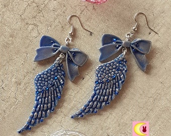 Boucles d'oreilles Blue wings ailes bleues aile bleu idée cadeau artisanat ange angel