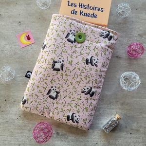 Custodia per libri trapuntata Pink Panda Booksleeves formato A5 tasca fatta a mano idea regalo da viaggio copertura protettiva per il trasporto