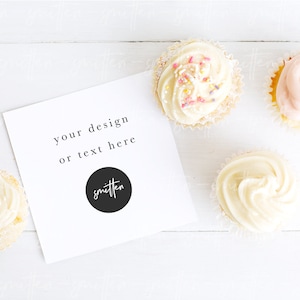 Gestileerde stockfotografie, vierkant dessertmenu, JPEG, Bruiloft Mockup, Cupcake Dessert Afbeelding, Uitnodiging, Programma, Digital Stock Image