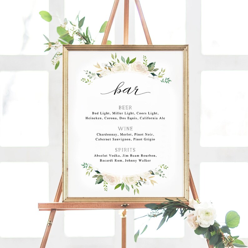 Rustic Flower The Bar Sign Bar Menu Sign Wedding Bar Sign Etsy