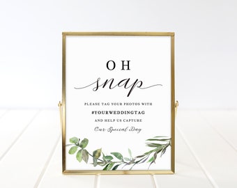 Greenery Hashtag Sign, Oh Snap Wedding Sign, Instagram Sign, Share the Love, Wedding Printable, Printable Sign Instant, TEMPLETT #sd002hst