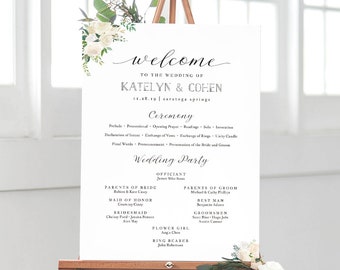 Rustic Flower Wedding Program Sign Template, Printable Wedding Program Board, Program Sign, Wedding Sign TEMPLETT PDF Jpeg Download #sd004pb