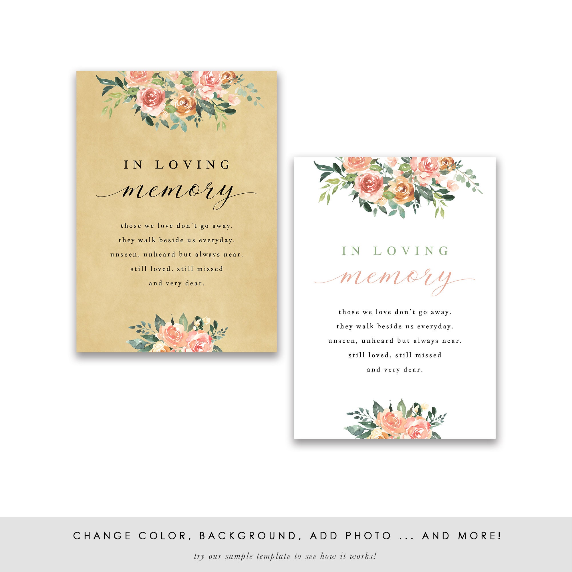 Flower in Loving Memory Sign Template Printable in Loving - Etsy