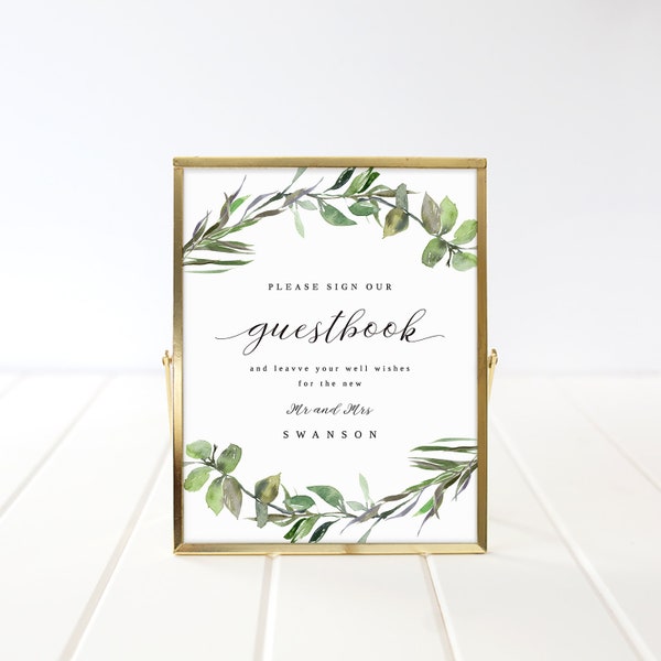 Greenery Custom Guestbook Sign Template, Printable Guest Book Sign, Globe Bottle Jenga Photo Guestbook Idea, TEMPLETT #sd002gsb