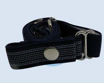 Ceinture sans boucle Frégate élastine striée en bleu marine et bandes bleues , largeur 25mm