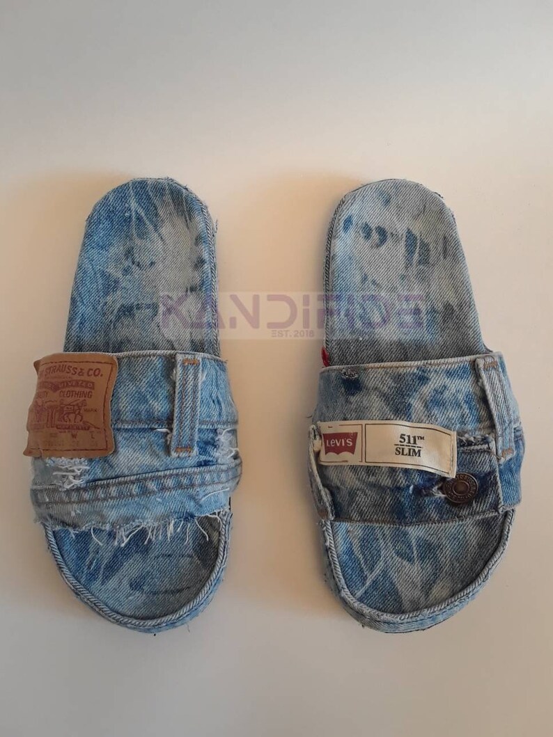 Tye dye denim slides
