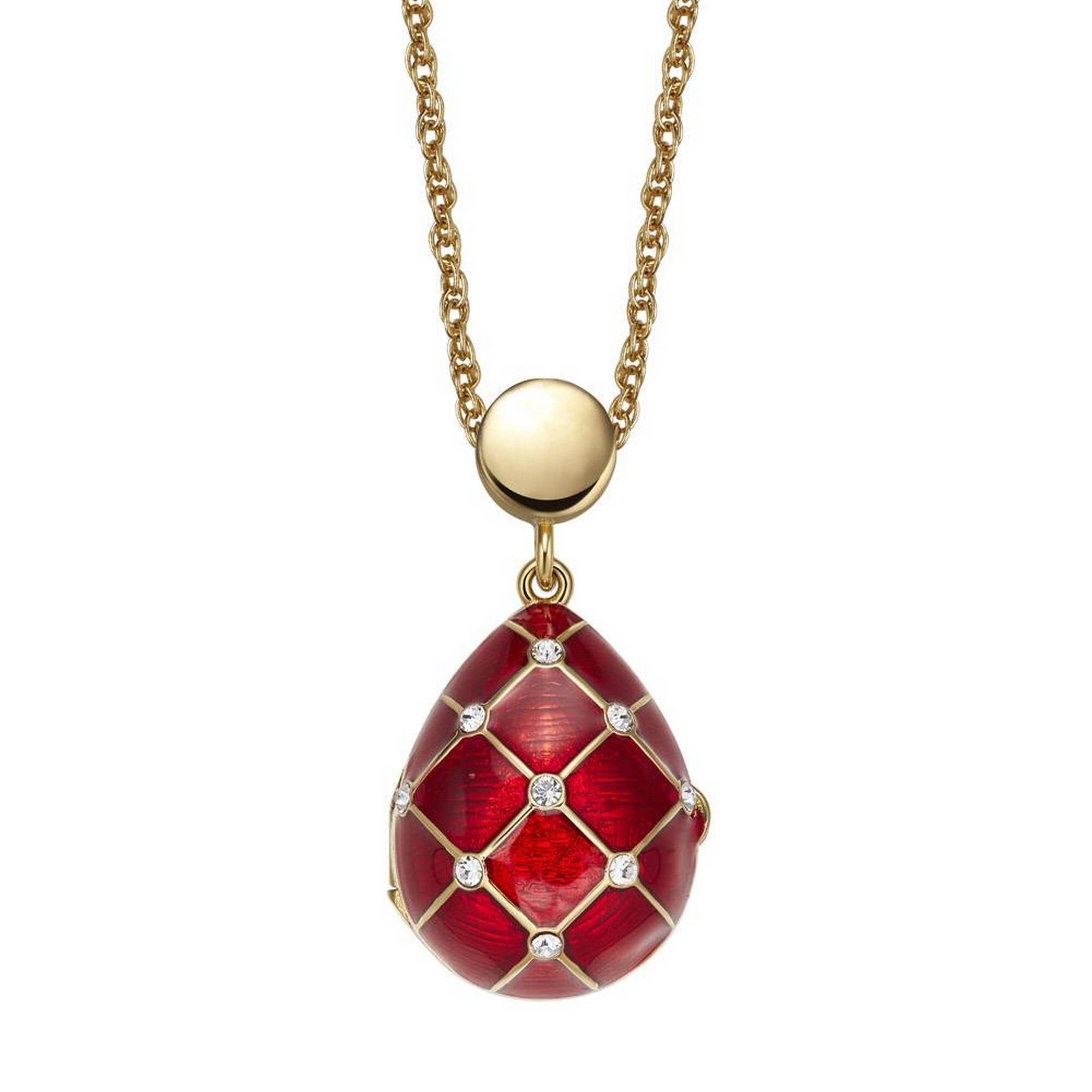 Pendentif rouge oeuf style impériale russe ouvrant motif à losanges