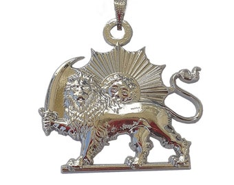 Silver Tone Solar Lion (Imperial Persia) pendant and chain.
