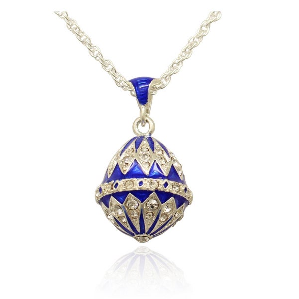 Pendentif Style Oeuf de Fabergé Plaqué Rhodium (Argent) Nombreux  Cristaux CZ Diamant et sa chaîne.