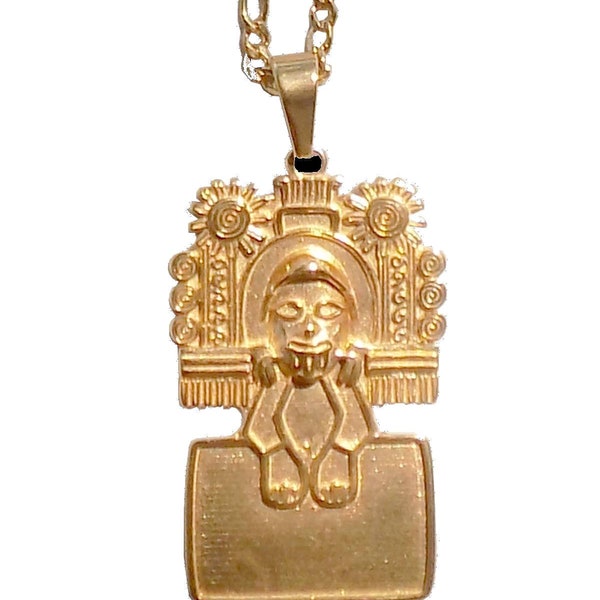 Rare Pendentif Xipe Totec Mythologie Aztèque. (Dieu du Renouveau.) avec chaîne.