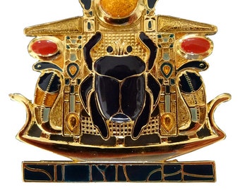 Egyptian Scarab Pendant with Cobras and the XXL Solar Boat. Tutankanmon.