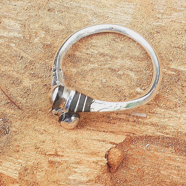 Bague Touareg croisée ajustable en argent 925 Estampillé et bois d'ébène