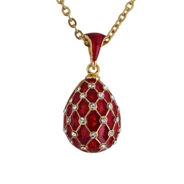Fabergé Style Egg Pendant "Small Quadrille" of CZ Crystals with Gold plated chain.