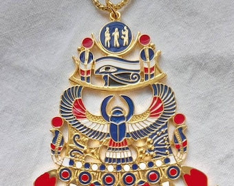 Imposing Egyptian Solar Pectoral Pendant, Eye of Horus, Scarab. XXL.