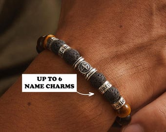 Kindernaamarmband voor mannen, aangepaste papa-armband, aangepaste kralenarmband heren, echtgenoot valentijnscadeau, echtgenoot armband, papa sieraden