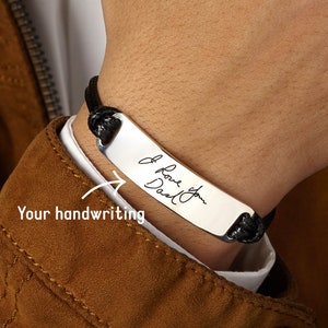 Actual Handwriting Gift For Men, Mens Gift, Custom Gift For Him, In Memory Of Dad, Remembrance Bracelet For Man, Handwritten image 1