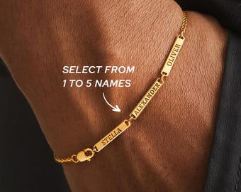 Valentijnscadeau voor hem, familienaamarmband, armband heren kindernamen, aangepaste armband met 3 namen, gepersonaliseerde herensieraden, armband met meerdere namen