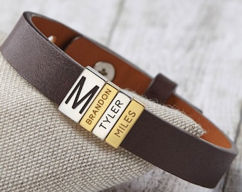 Bracelet For Dad, Dad Leather Bracelet, Family Name Bracelet, Custom Jewelry For Dad, Valentines Gift For Husband, Daddy Bracelet