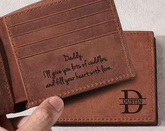 Gift from Daughter, Personalized Leather Wallet Men, Wallet For Dad, Engraved Bifold Wallet, Custom Wallet for Him, Mens Birthday Gifts