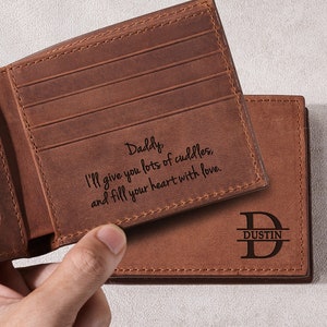 Regalo para papá de su hija, regalo para hombres, billetera para papá, billetera plegable grabada, billetera para él, regalos de cumpleaños para hombres