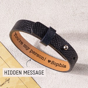 Secret Message Bracelet, Husband Boyfriend Gift, Mens Bracelet Personalized, Engraved Leather Bracelet, Hidden Message Bracelet,Gift For Him