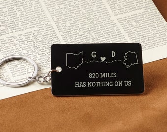 Long Distance Couple Keychain, State Keychain Personalized, Friendship Keychain Custom, Long Distance Custom Gift, His and Her Keychain