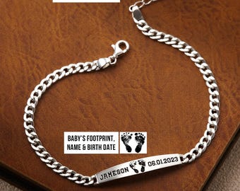 Baby voetafdruk armband voor papa, cadeau nieuwe papa, nieuwe papa armband, cadeau voor echtgenoot, cadeau nieuwe papa