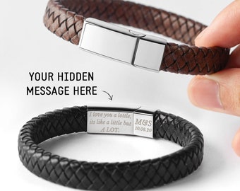 Engraved Bracelet Men, Custom Gift for Men, Hidden Message Bracelet, Bracelet For Boyfriend, Men Leather Bracelet, Anniversary Bracelet