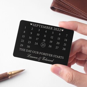 Engraved Wallet Card Husband, Wedding Anniversary Gift, Boyfriend Wallet Insert, Gift For Groom, Calendar Wallet Card image 1