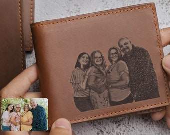 Wallet For Dad, Family Photo Wallet, Engraved Gift For Dad, Dad Gift Leather Wallet, Personalized Leather Wallet, Picture Wallet