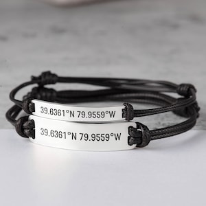 ENSEMBLE de bracelets coordonnés, cadeau pour petit ami, bracelet couple assorti, bracelets coordonnées premier rendez-vous, bijoux longitude latitude