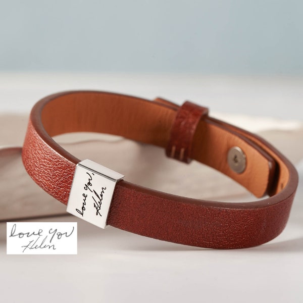 Handwriting Bracelet Men, Husband Bracelet From Wife, Birthday Gift For Him, Handwriting Jewelry For Him, Handwriting Bracelet Leather